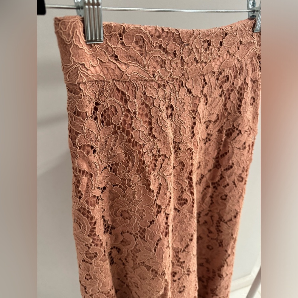 ZARA Beige-Pink/Rose Nude Guipure Lace A-line Midi Skirt - Picture 4 of 9
